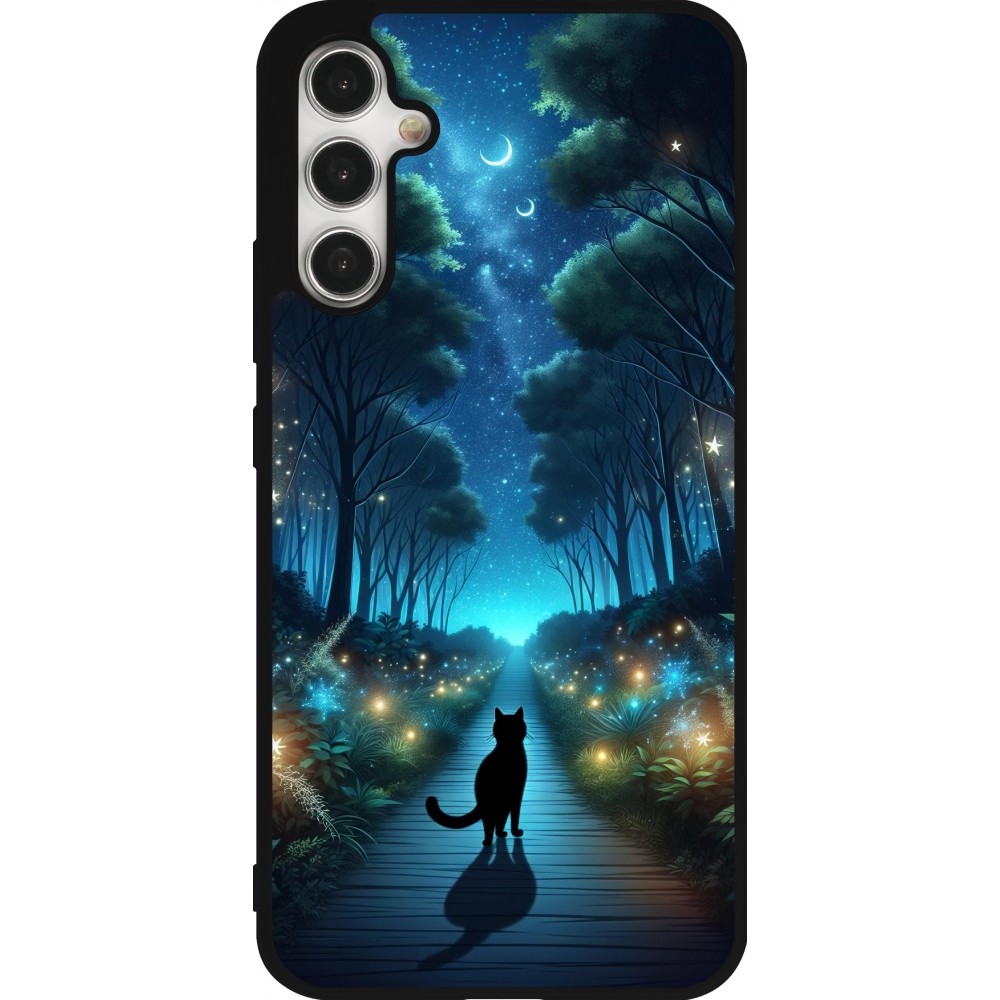 Coque Samsung Galaxy A34 5G - Silicone rigide noir Chat noir promenade