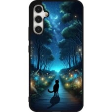 Coque Samsung Galaxy A34 5G - Silicone rigide noir Chat noir promenade