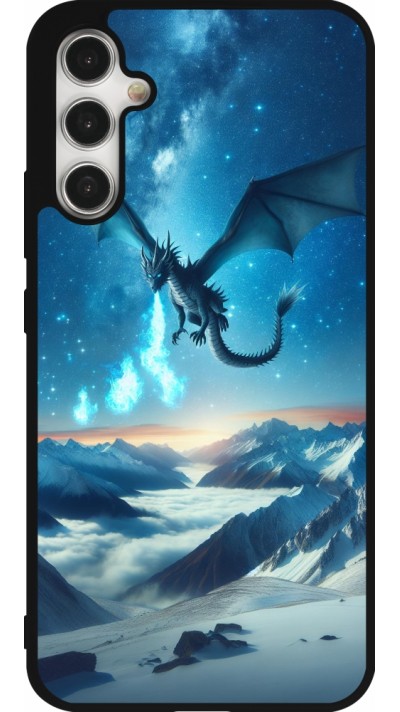 Coque Samsung Galaxy A34 5G - Silicone rigide noir Dragon nocturne montagne