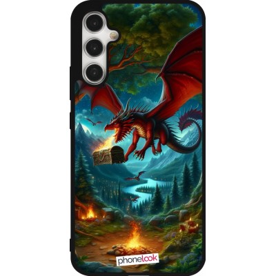 Coque Samsung Galaxy A34 5G - Silicone rigide noir Dragon Volant Forêt Trésor