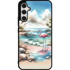 Coque Samsung Galaxy A34 5G - Silicone rigide noir Flamant rose aquarelle