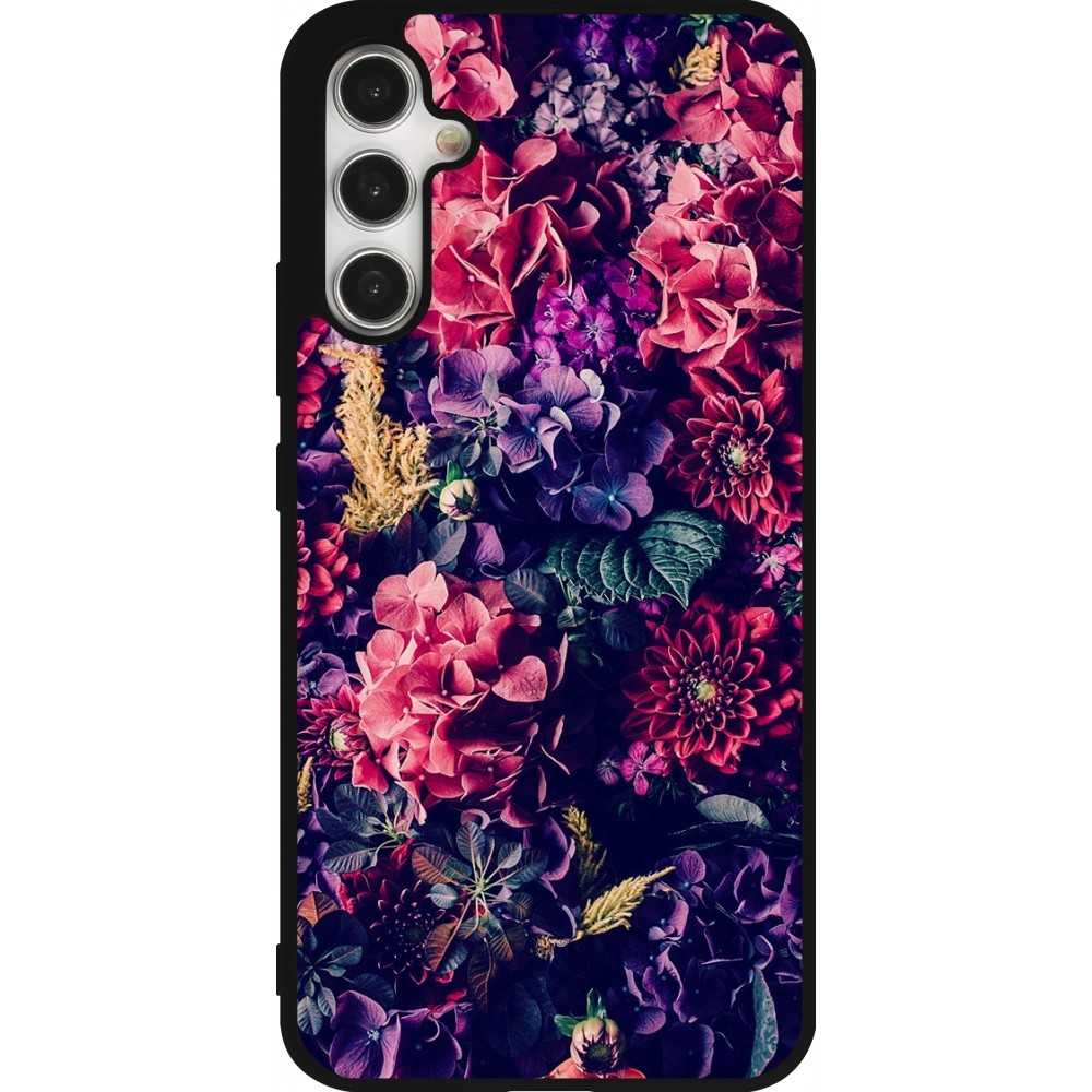 Samsung Galaxy A34 5G Case Hülle - Silikon schwarz Flowers Dark