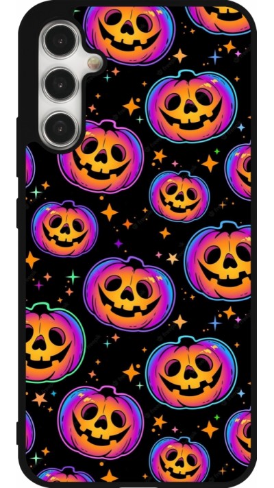 Coque Samsung Galaxy A34 5G - Silicone rigide noir Halloween 2024 rainbow pumpkins