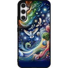 Coque Samsung Galaxy A34 5G - Silicone rigide noir hibou volant floral