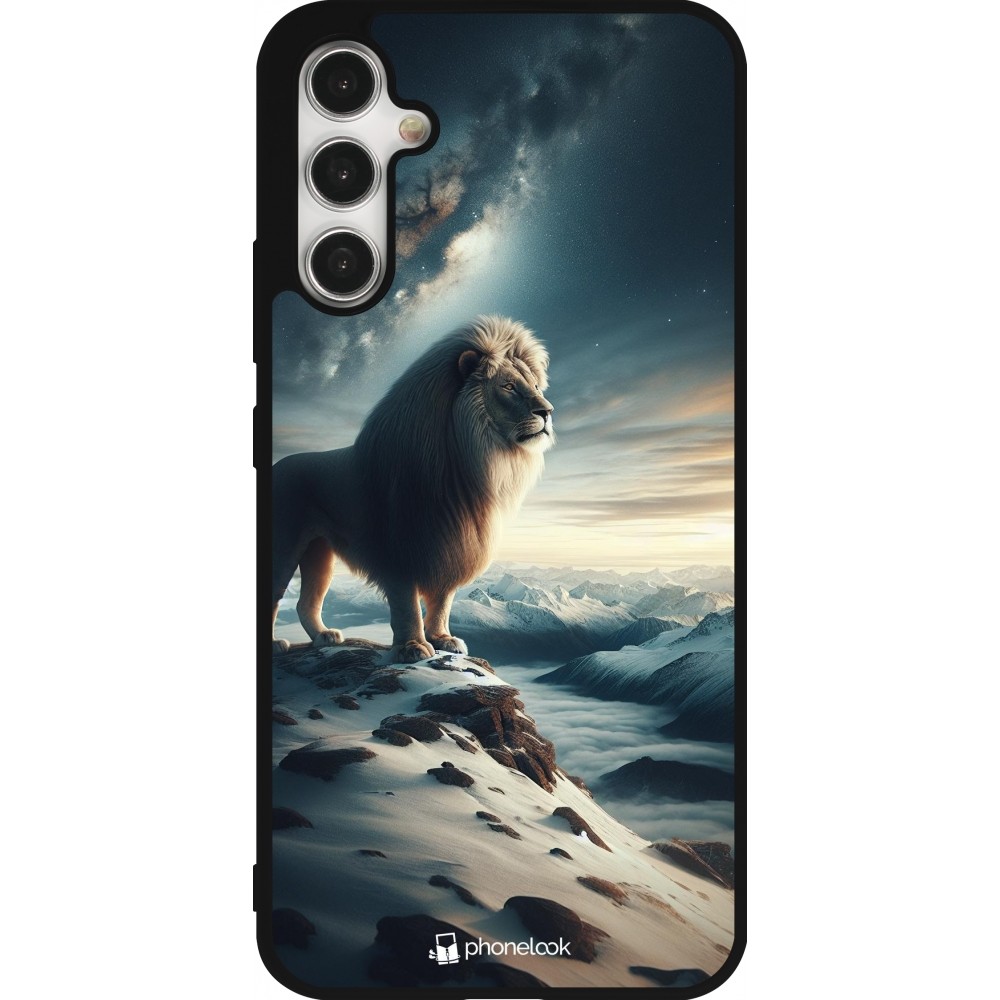 Coque Samsung Galaxy A34 5G - Silicone rigide noir Le lion blanc