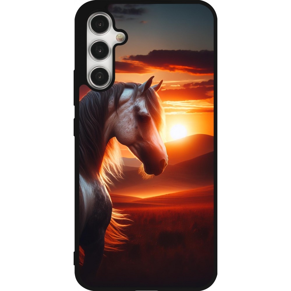 Samsung Galaxy A34 5G Case Hülle - Silikon schwarz Majestätischer Sonnenuntergang Pferd