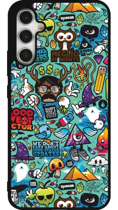 Coque Samsung Galaxy A34 5G - Silicone rigide noir Mixed Cartoons Turquoise