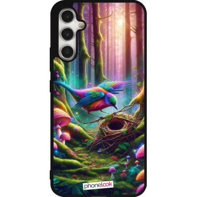 Coque Samsung Galaxy A34 5G - Silicone rigide noir Oiseau Nid Forêt