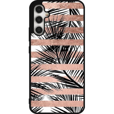 Coque Samsung Galaxy A34 5G - Silicone rigide noir Palm trees gold stripes