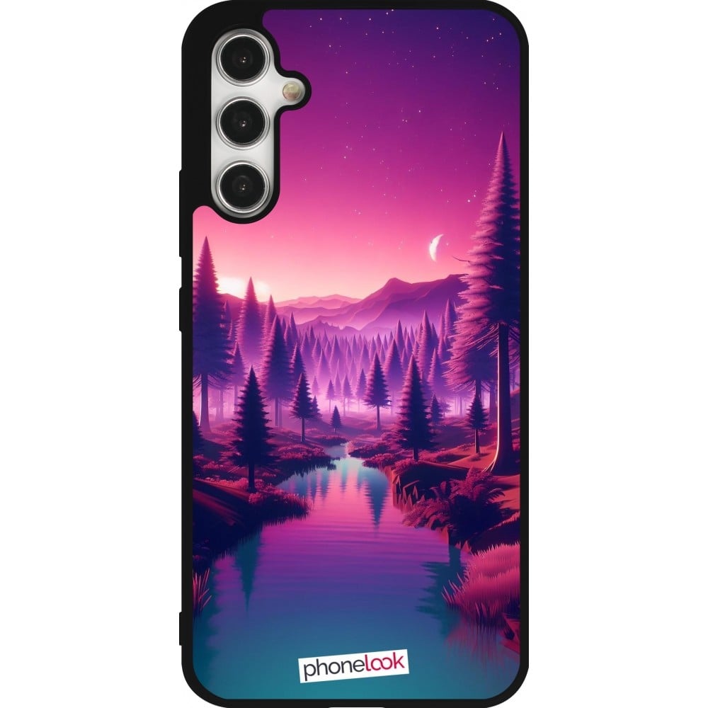 Coque Samsung Galaxy A34 5G - Silicone rigide noir Paysage Violet-Rose