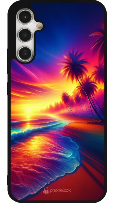 Coque Samsung Galaxy A34 5G - Silicone rigide noir Plage coucher soleil flashy