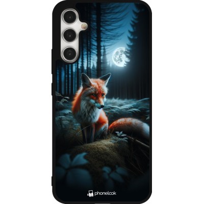 Coque Samsung Galaxy A34 5G - Silicone rigide noir Renard lune forêt