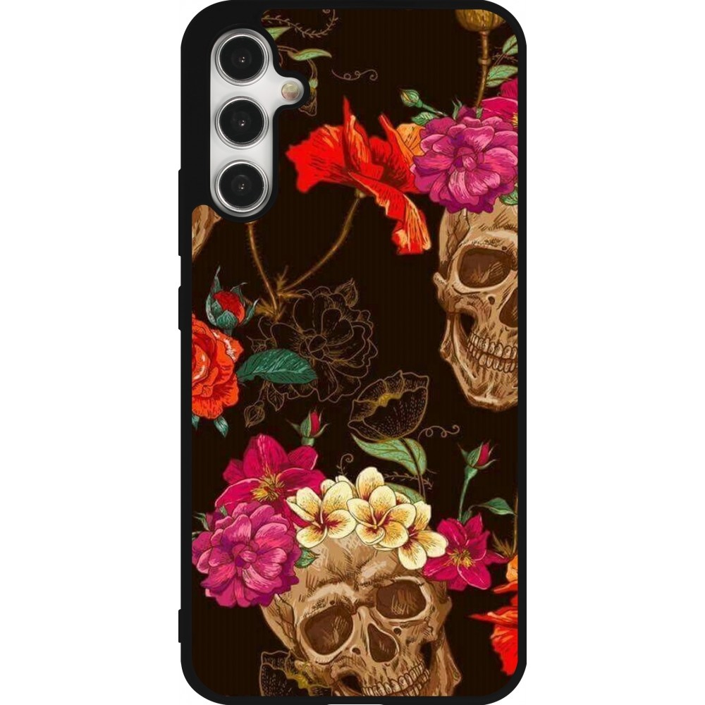 Coque Samsung Galaxy A34 5G - Silicone rigide noir Skulls and flowers