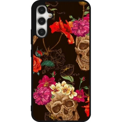 Coque Samsung Galaxy A34 5G - Silicone rigide noir Skulls and flowers