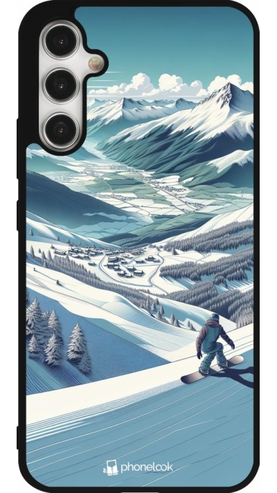 Coque Samsung Galaxy A34 5G - Silicone rigide noir Snowboarder Montagne