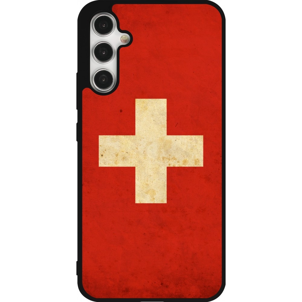 Coque Samsung Galaxy A34 5G - Silicone rigide noir Vintage Flag SWISS