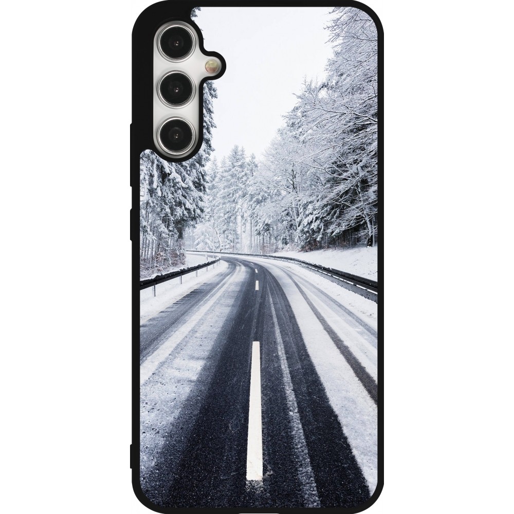 Coque Samsung Galaxy A34 5G - Silicone rigide noir Winter 22 Snowy Road