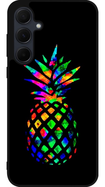 Coque Samsung Galaxy A35 5G - Silicone rigide noir Ananas Multi-colors