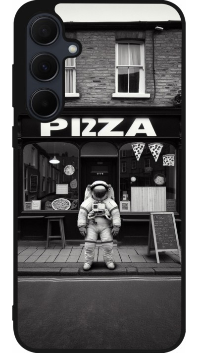 Coque Samsung Galaxy A35 5G - Silicone rigide noir Astronaute devant une Pizzeria