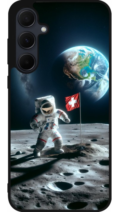 Coque Samsung Galaxy A35 5G - Silicone rigide noir Astro Suisse sur lune