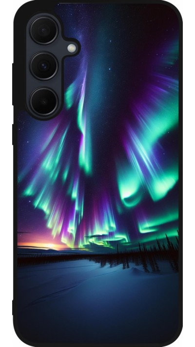 Coque Samsung Galaxy A35 5G - Silicone rigide noir Aurore Boréale Étincelante