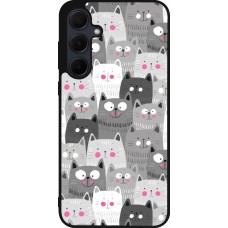 Coque Samsung Galaxy A35 5G - Silicone rigide noir Chats gris troupeau