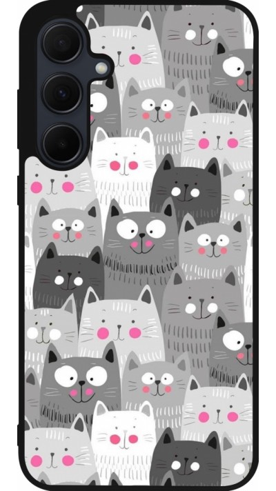 Coque Samsung Galaxy A35 5G - Silicone rigide noir Chats gris troupeau