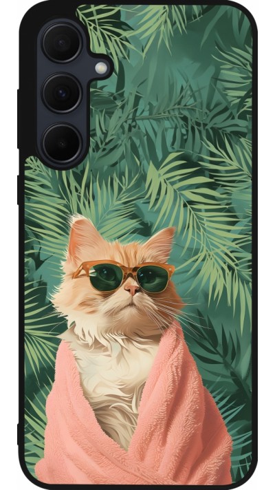 Coque Samsung Galaxy A35 5G - Silicone rigide noir Cat Summer Palms