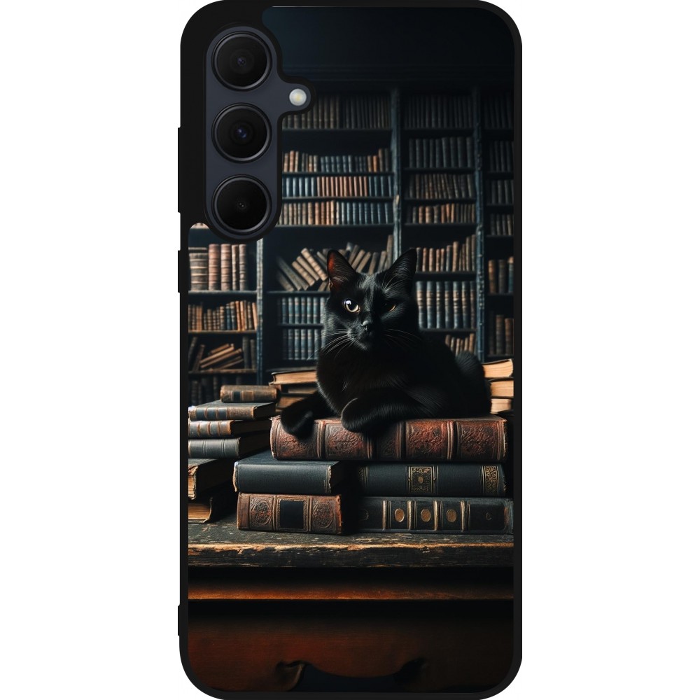 Coque Samsung Galaxy A35 5G - Silicone rigide noir Chat livres sombres