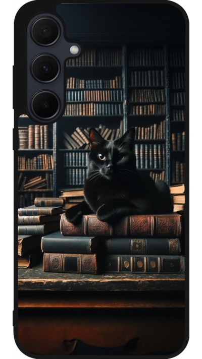 Coque Samsung Galaxy A35 5G - Silicone rigide noir Chat livres sombres