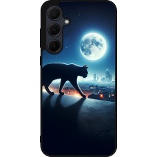 Coque Samsung Galaxy A35 5G - Silicone rigide noir Chat noir sous la pleine lune