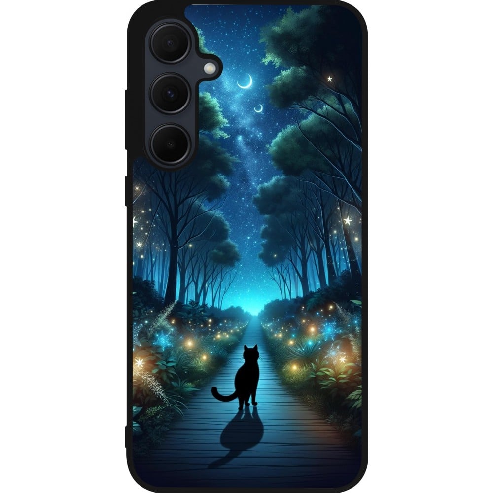 Coque Samsung Galaxy A35 5G - Silicone rigide noir Chat noir promenade