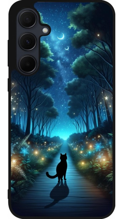 Samsung Galaxy A35 5G Case Hülle - Silikon schwarz Schwarze Katze Spaziergang