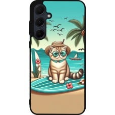 Coque Samsung Galaxy A35 5G - Silicone rigide noir Chat Surf Style