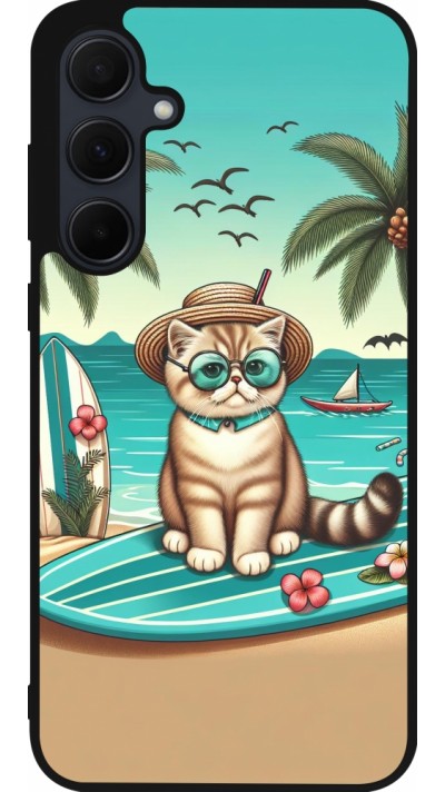 Coque Samsung Galaxy A35 5G - Silicone rigide noir Chat Surf Style