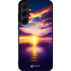 Coque Samsung Galaxy A35 5G - Silicone rigide noir Coucher soleil jaune violet