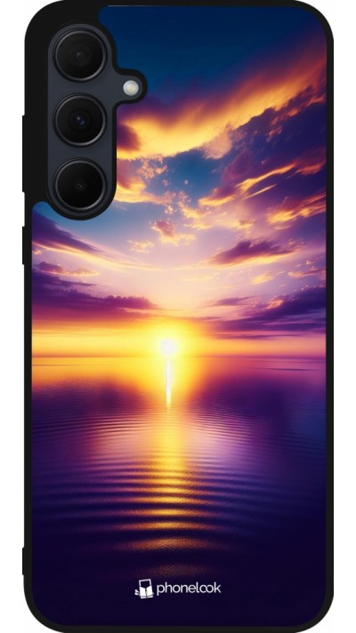 Coque Samsung Galaxy A35 5G - Silicone rigide noir Coucher soleil jaune violet