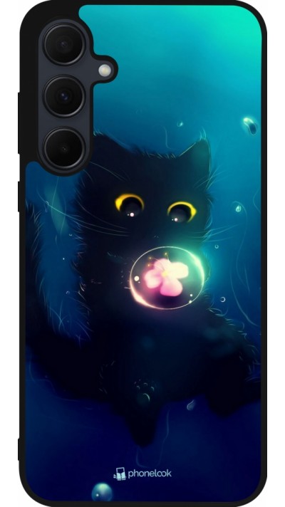 Coque Samsung Galaxy A35 5G - Silicone rigide noir Cute Cat Bubble