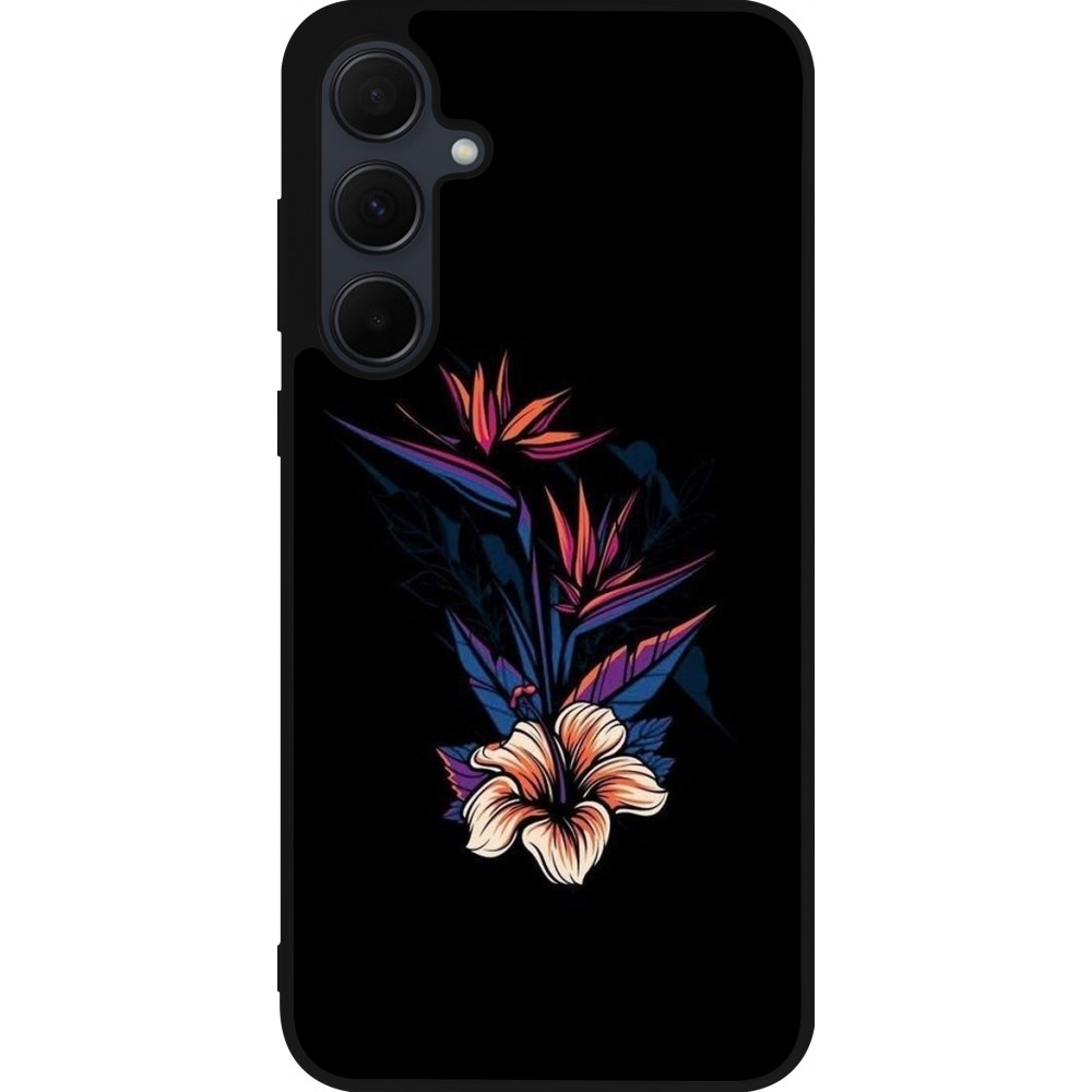 Coque Samsung Galaxy A35 5G - Silicone rigide noir Dark Flowers