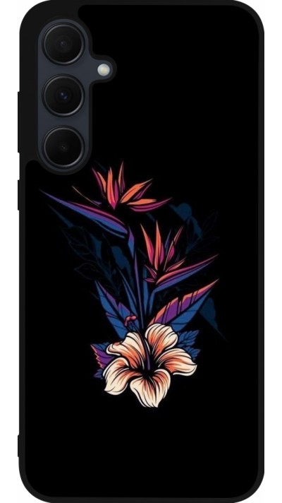 Coque Samsung Galaxy A35 5G - Silicone rigide noir Dark Flowers