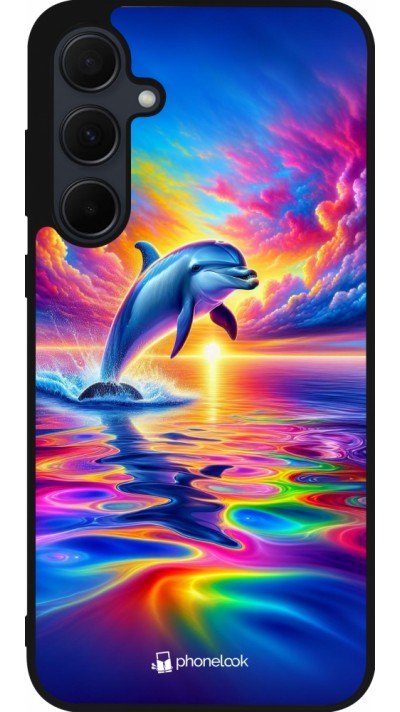 Samsung Galaxy A35 5G Case Hülle - Silikon schwarz Glücklicher Regenbogen-Delfin