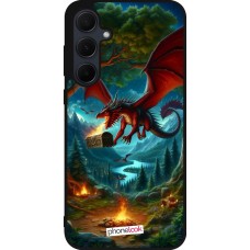 Samsung Galaxy A35 5G Case Hülle - Silikon schwarz Drache Fliegend Wald Schatz