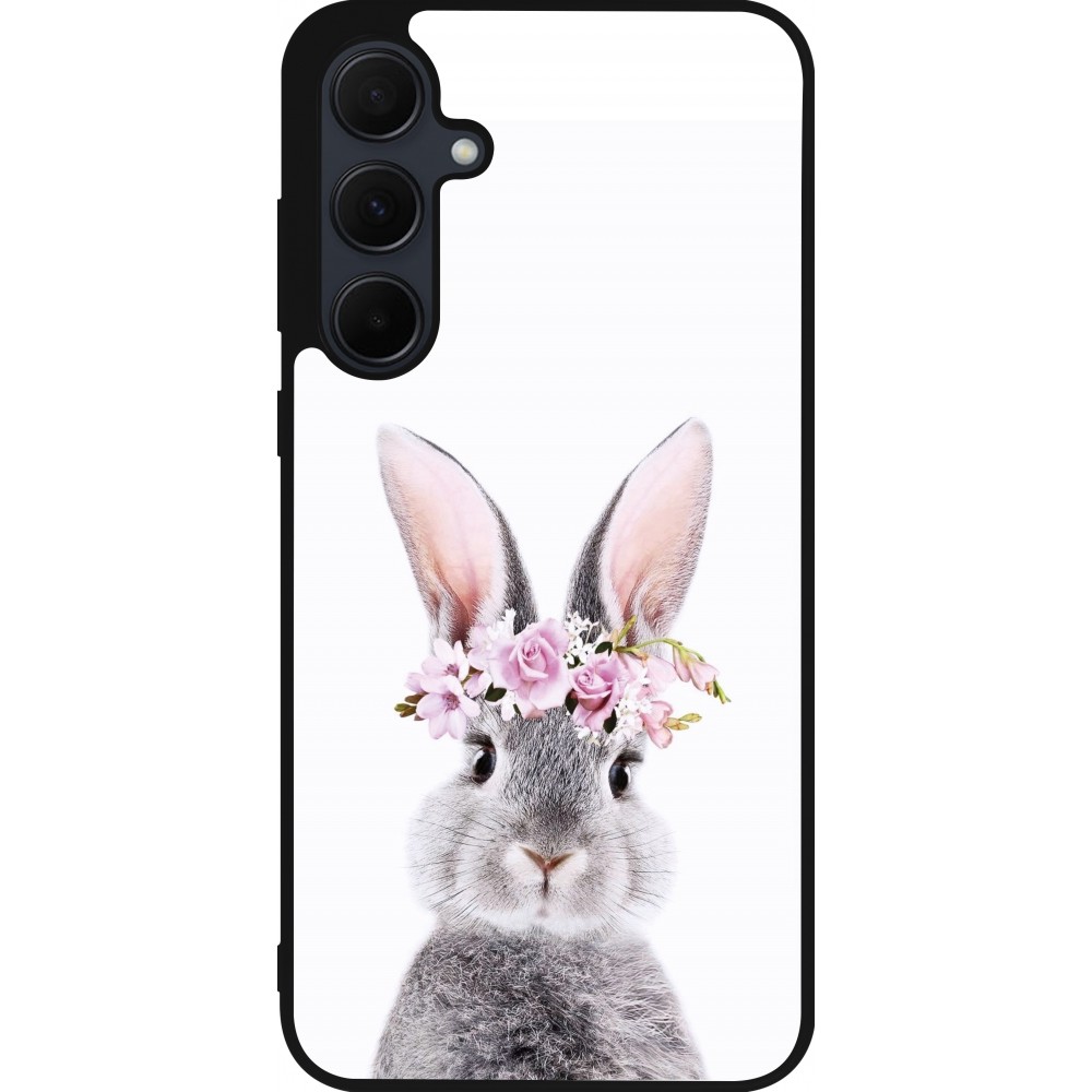 Coque Samsung Galaxy A35 5G - Silicone rigide noir Easter 2023 flower bunny