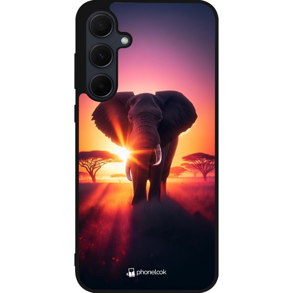 Coque Samsung Galaxy A35 5G - Silicone rigide noir Elephant Sunrise Beauty