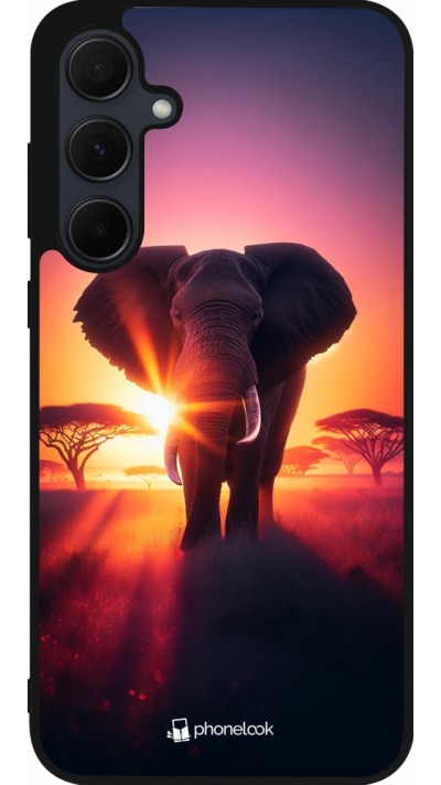 Coque Samsung Galaxy A35 5G - Silicone rigide noir Elephant Sunrise Beauty