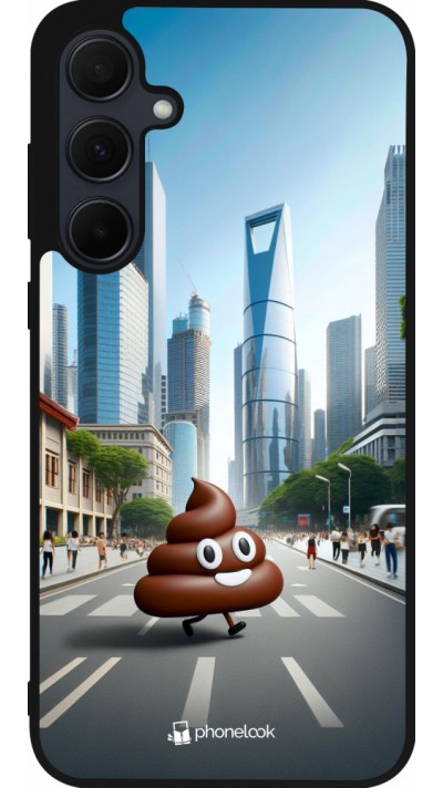 Coque Samsung Galaxy A35 5G - Silicone rigide noir Emoji Caca walk