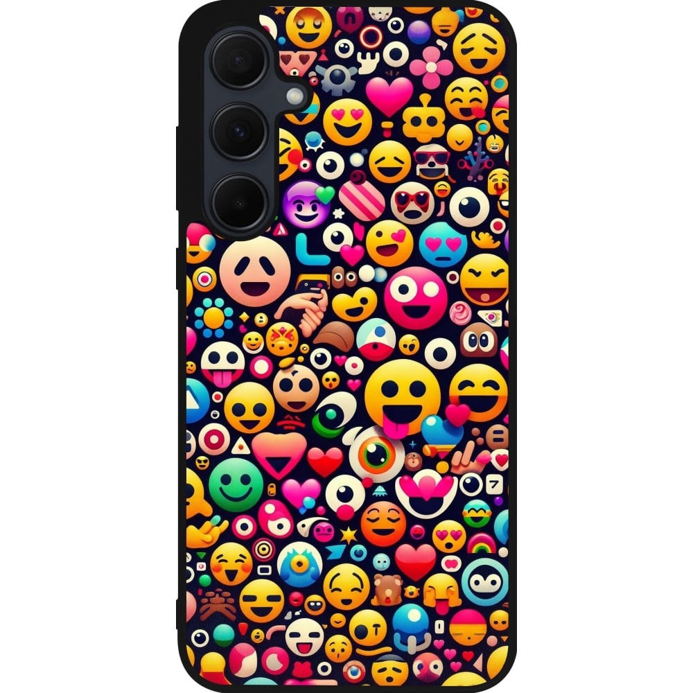 Coque Samsung Galaxy A35 5G - Silicone rigide noir Emoji Mix Color