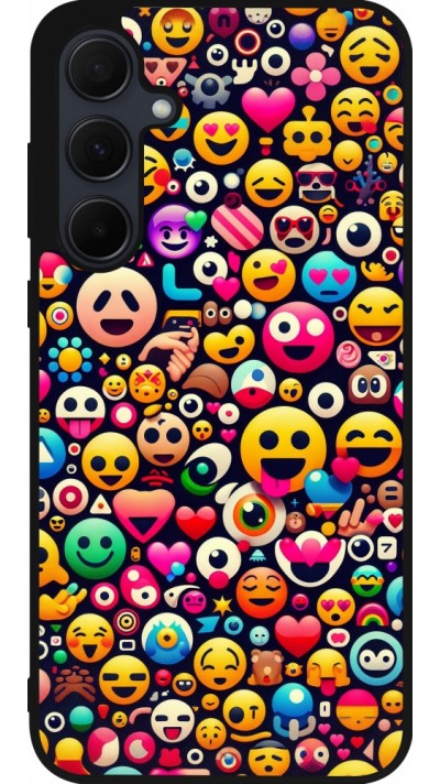 Coque Samsung Galaxy A35 5G - Silicone rigide noir Emoji Mix Color