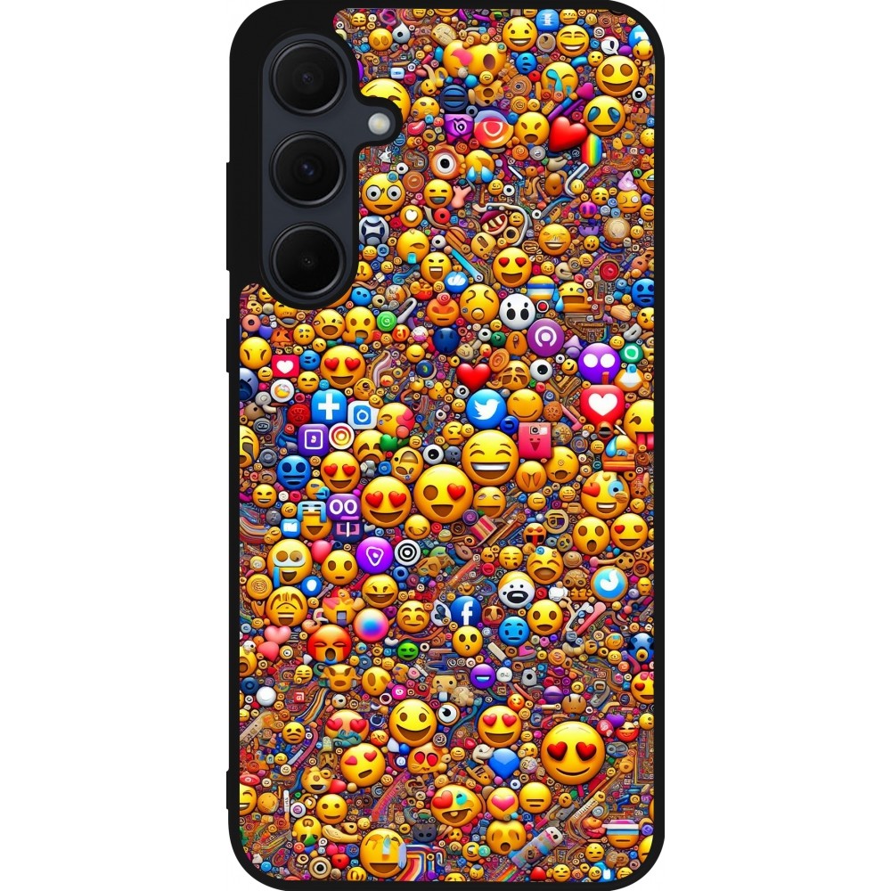 Coque Samsung Galaxy A35 5G - Silicone rigide noir Emoji mixed