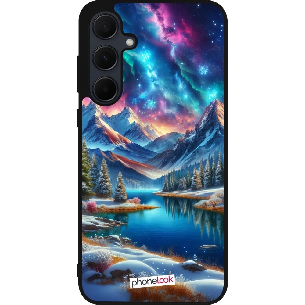 Coque Samsung Galaxy A35 5G - Silicone rigide noir Fantasy Mountain Lake Sky Stars